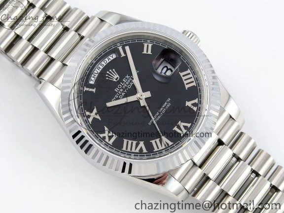 0213 Classic DayDate 40 SS JDF 904L Steel Black Roman Dial on President Bracelet VR3255 V3 (Gain Weight) 1434